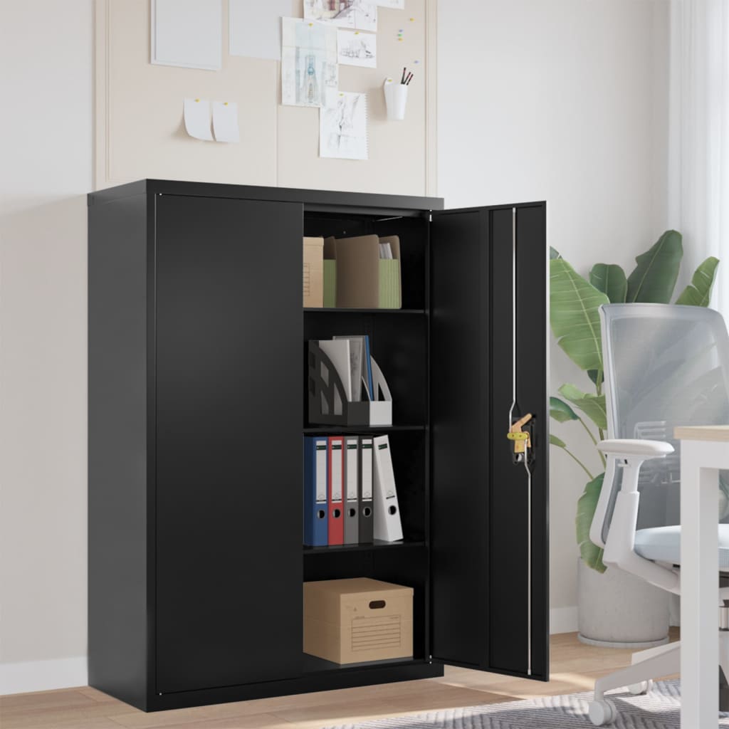 Aktenschrank mit 2 Türen Grau 90 cm Stahl