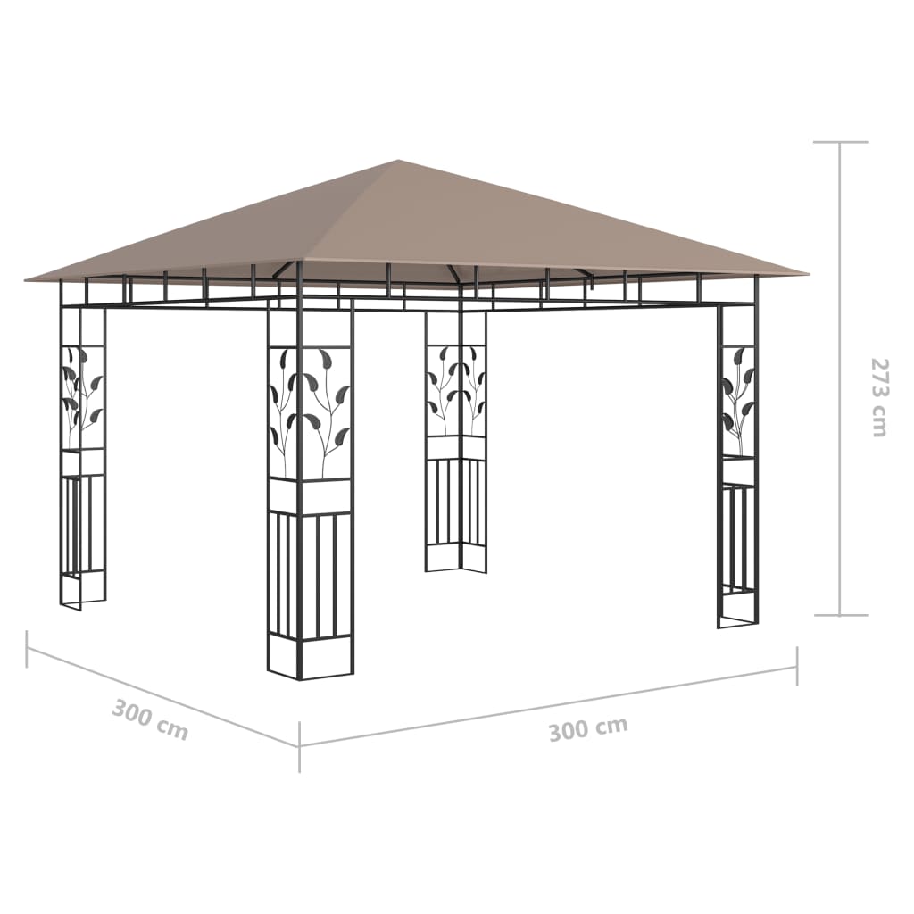 Pavillon mit Moskitonetz & LED-Lichterkette 3x3x2,73m Cremeweiß