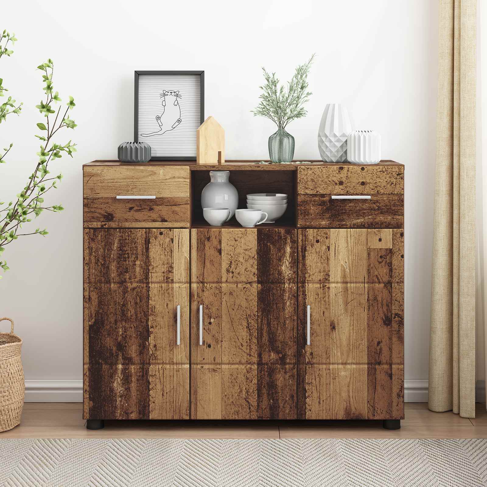 Highboard mit Regal FLORIN Weiß 60 x 35 x 182 cm Holzwerkstoff