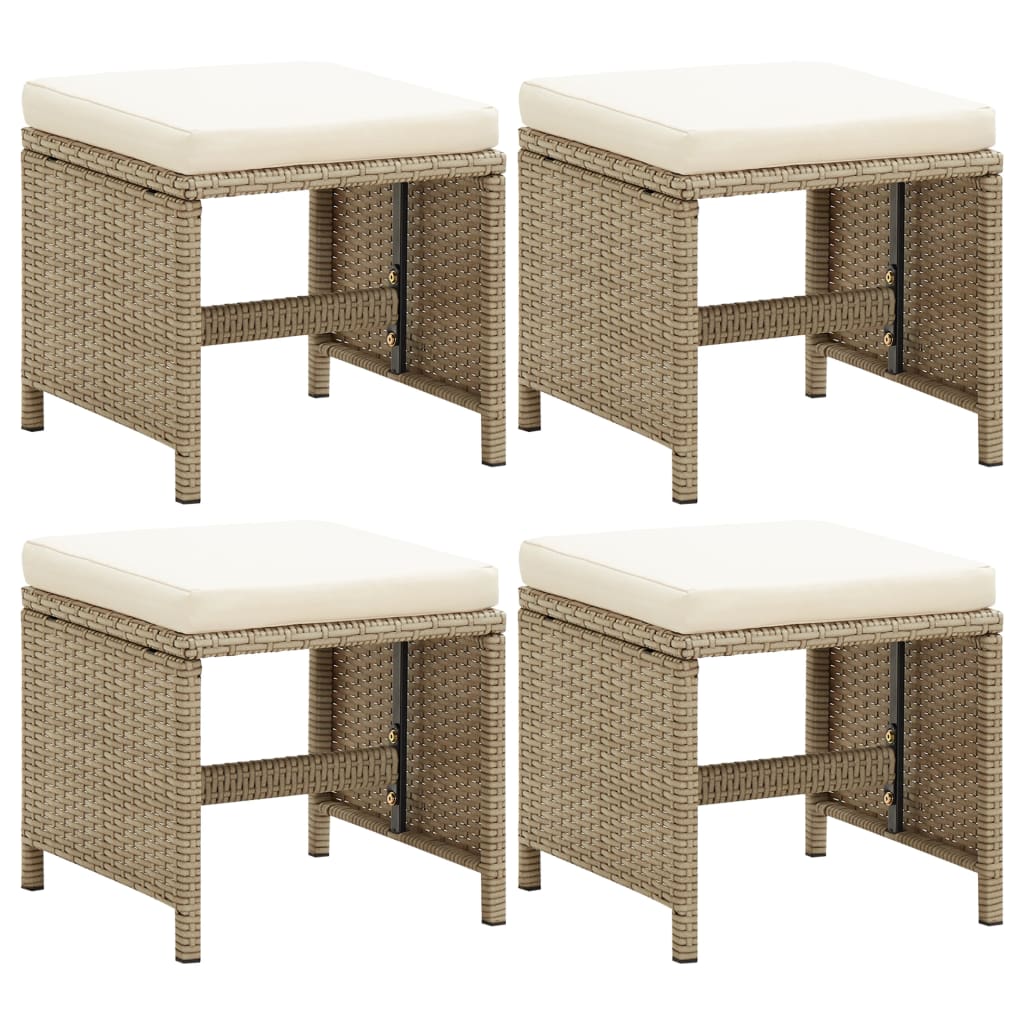Gartenhocker 4 Stk. mit Sitzkissen Poly Rattan Schwarz