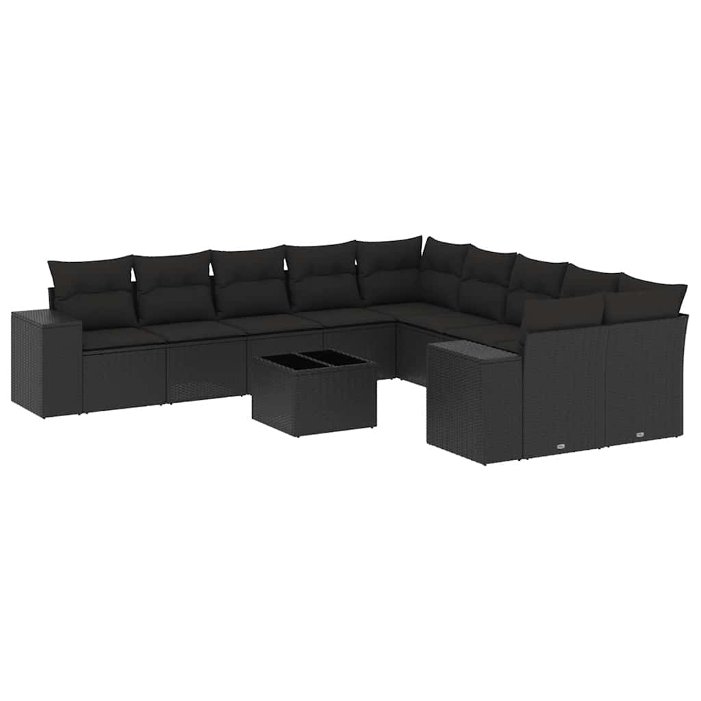 10-tlg. Garten-Sofagarnitur mit Kissen Schwarz Poly Rattan