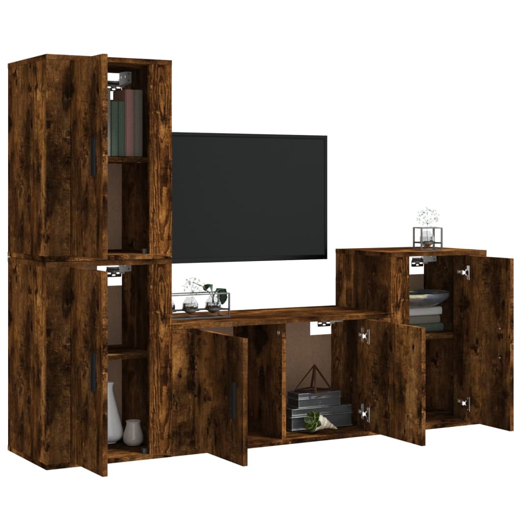 4-tlg. TV-Schrank-Set Hochglanz-Weiß Holzwerkstoff
