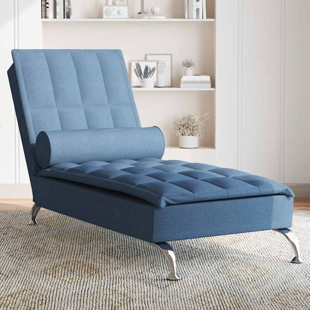 Massage-Chaiselongue mit Nackenrolle Hellgrau Stoff