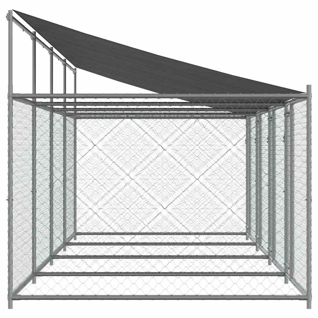 Hundezwinger mit Dach und Tür Grau 2x2x2 m Verzinkter Stahl