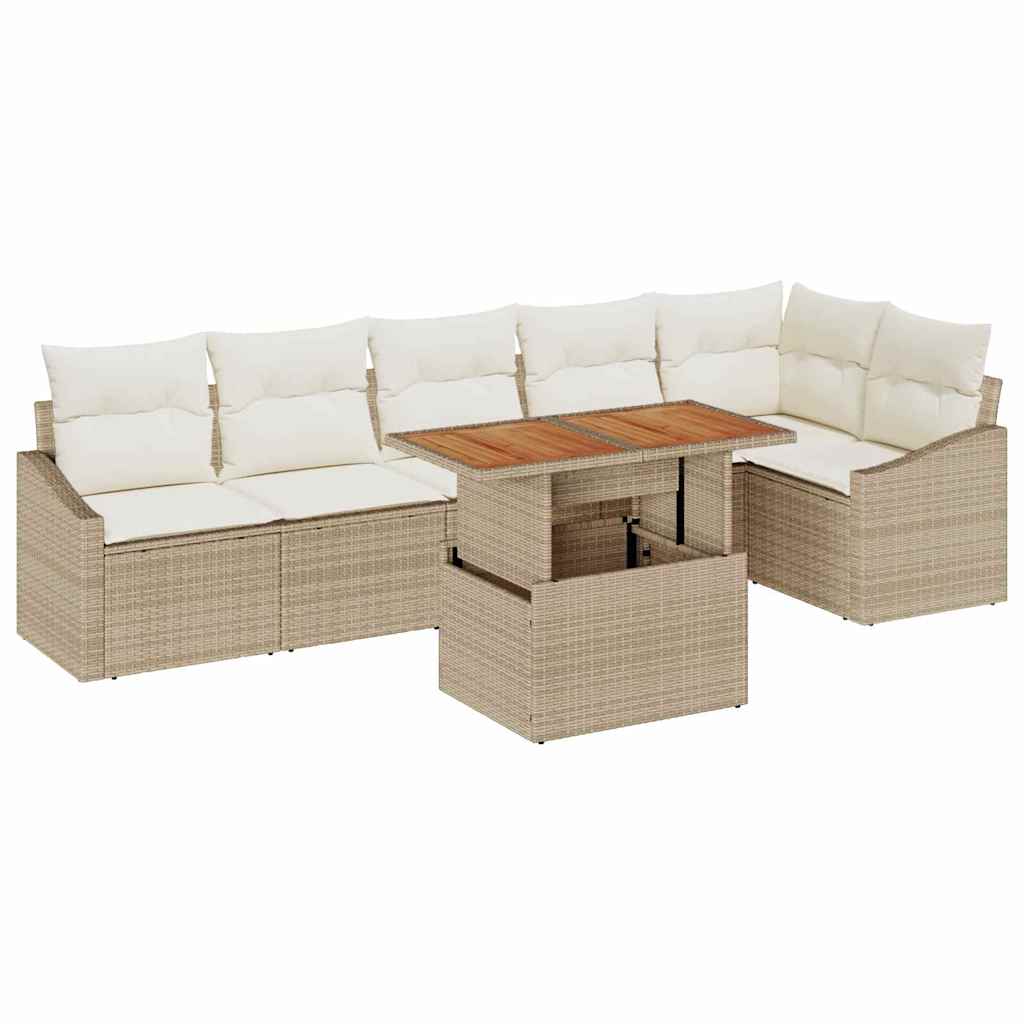 Garten Essgruppe mit Kissen 7 pcs Schwarz und Creme