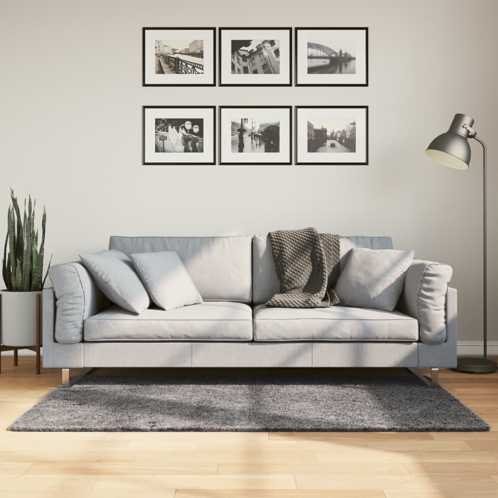 Teppich HUARTE Kurzflor Weich und Waschbar Anthrazit 60x110 cm