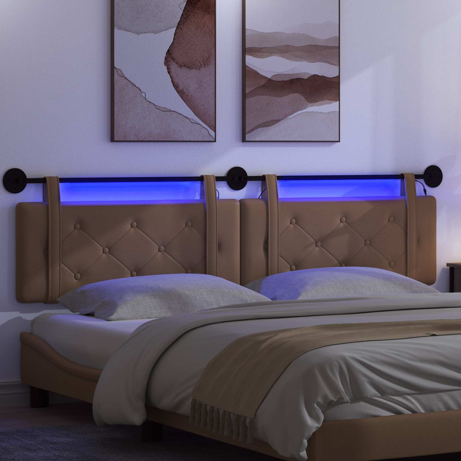 Hängendes Kopfteil Mit LED Licht Creme Kunstleder