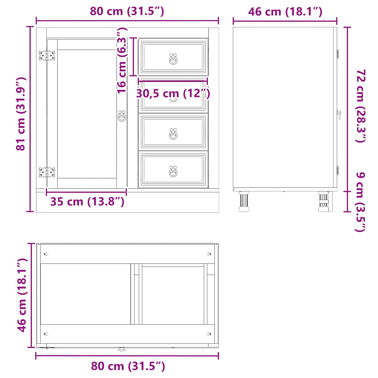 Schrank SKI Honigbraun 60 x 46 x 81,5 cm Massives Kiefernholz