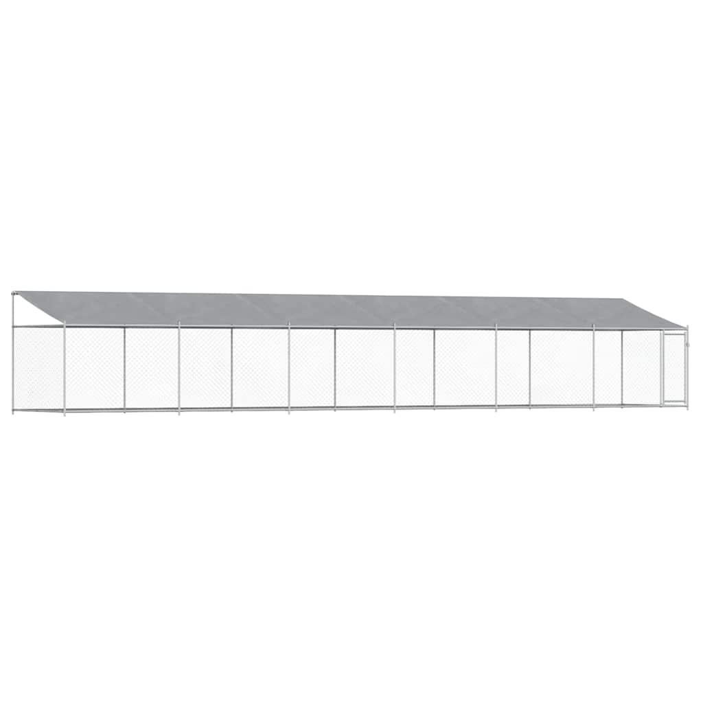 Hundezwinger mit Dach und Tür Grau 2x2x2 m Verzinkter Stahl