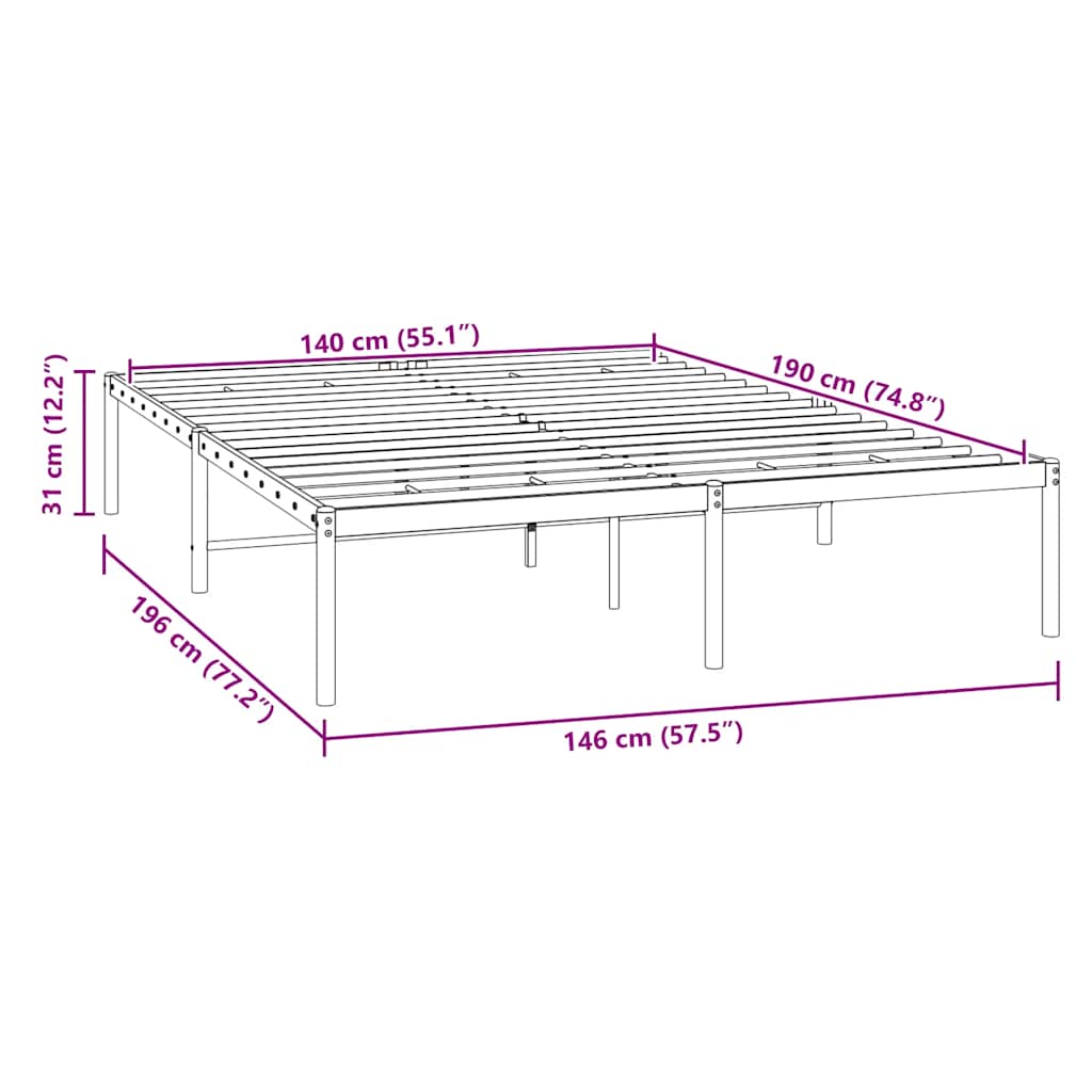 Bettgestell Metall Schwarz 75x190 cm