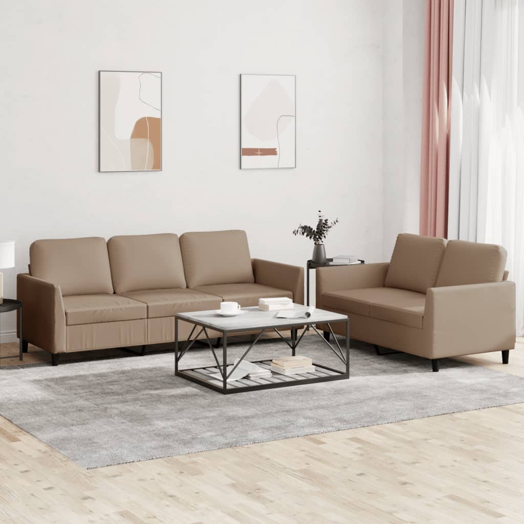 3-tlg. Sofagarnitur mit Kissen Creme Kunstleder