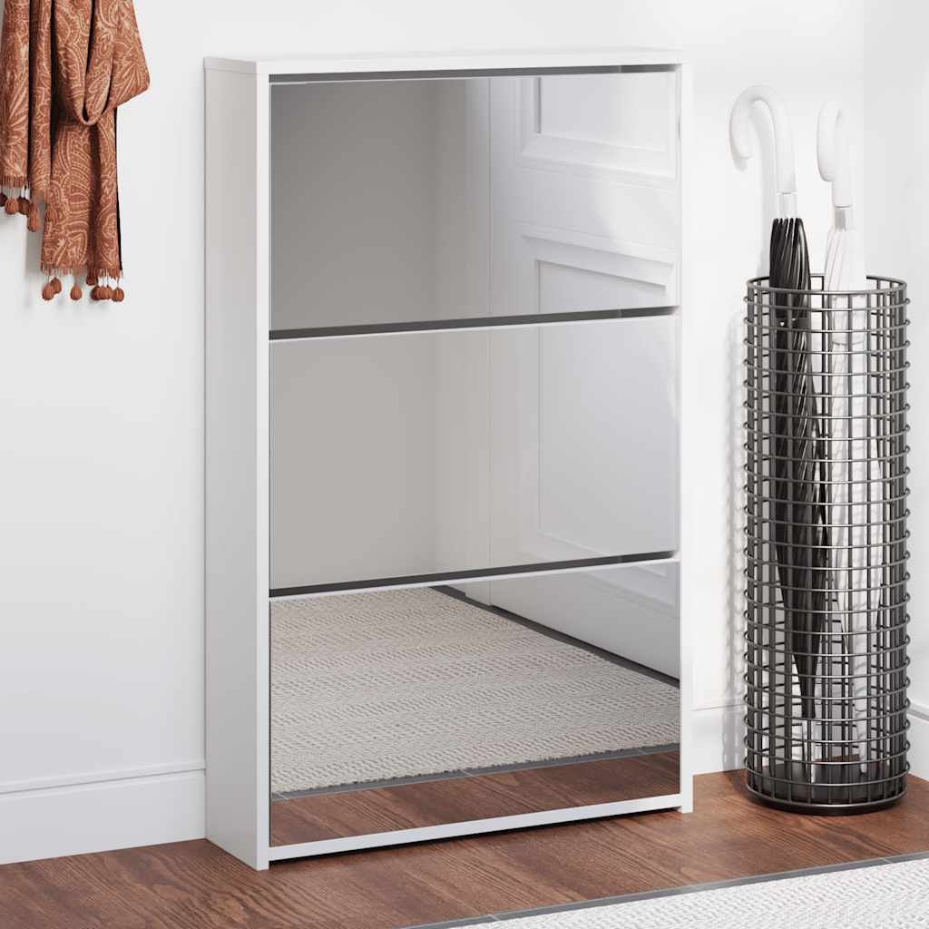 Schuhschrank mit 2 Fächern Spiegel Eiche-Optik 63x17x67 cm