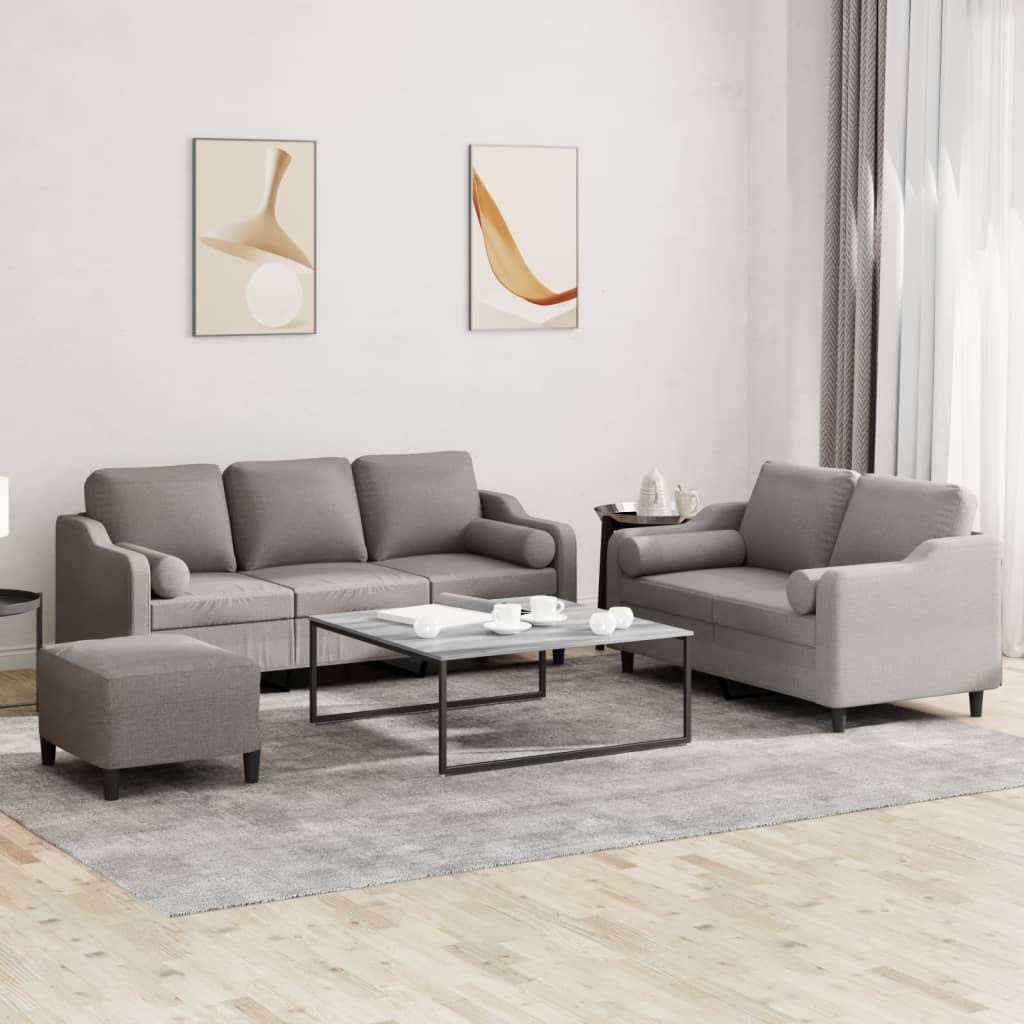 3-tlg. Sofagarnitur mit Kissen Braun Stoff