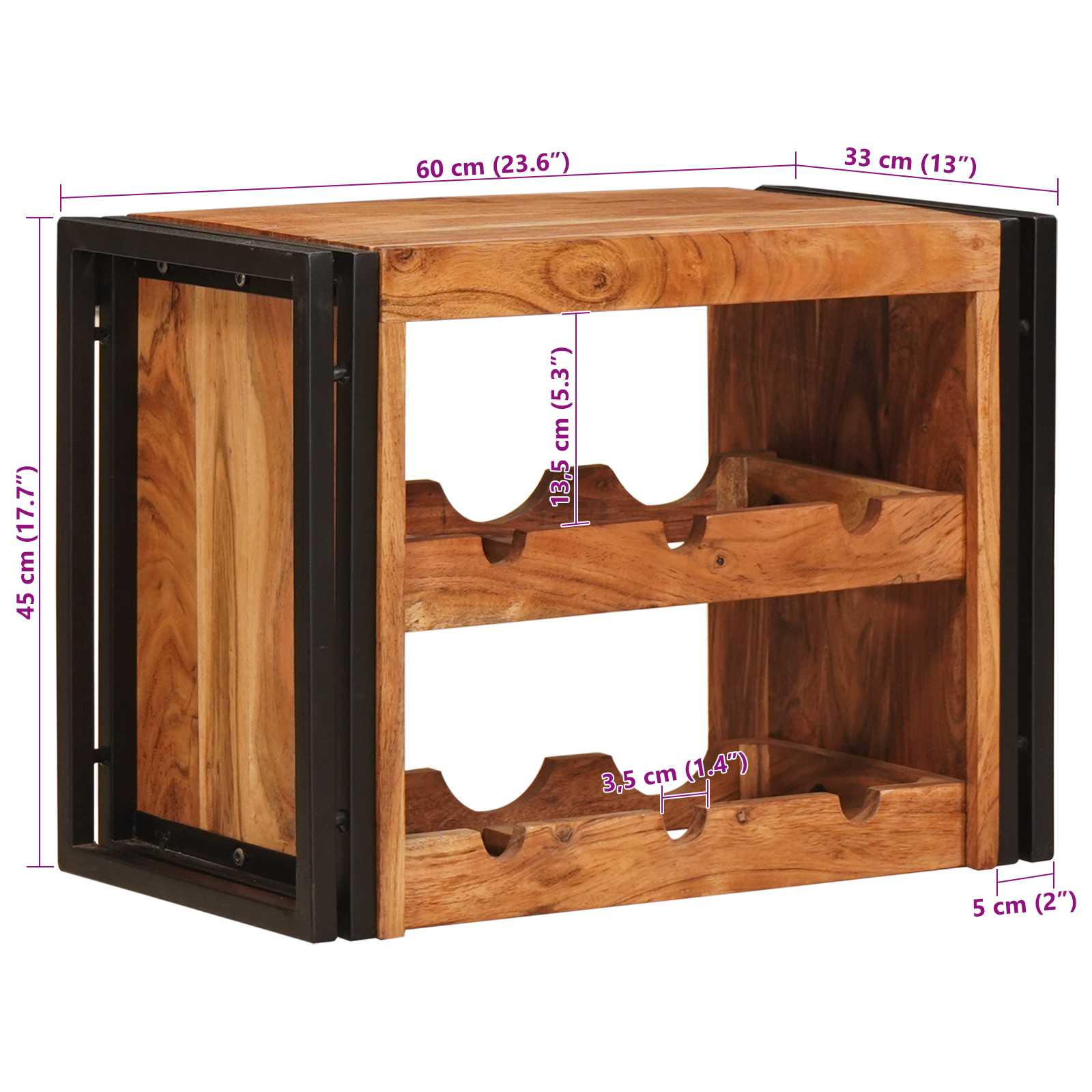 Weinregal Braun 60 x 45 x 33 cm Massives grobes Mangoholz