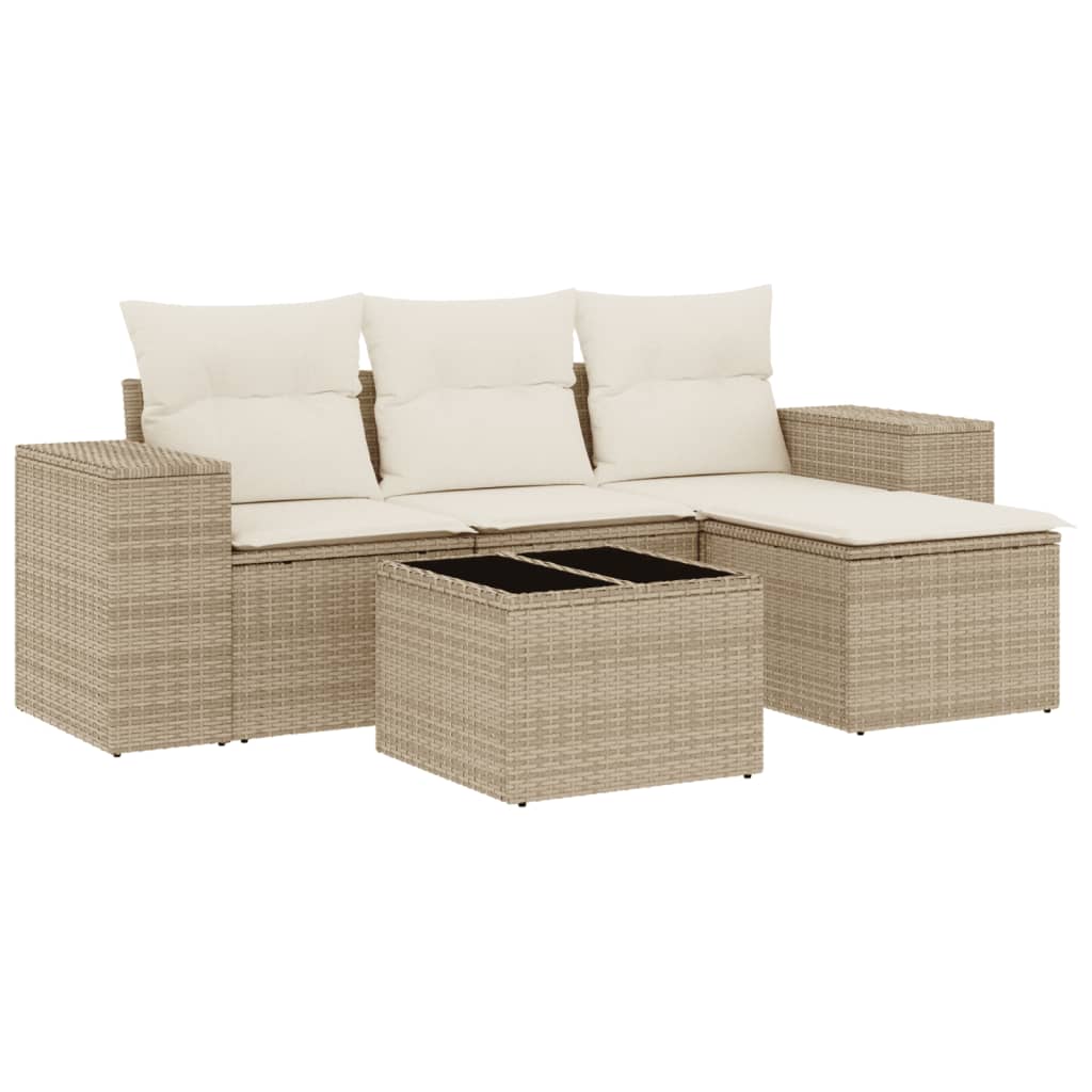 4-tlg. Garten-Sofagarnitur mit Kissen Schwarz Poly Rattan