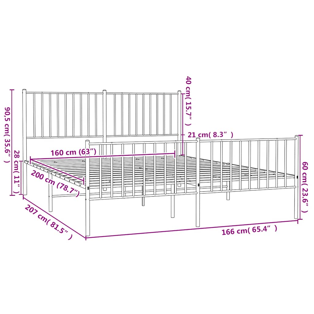 Bettgestell Metall Schwarz 75x190 cm