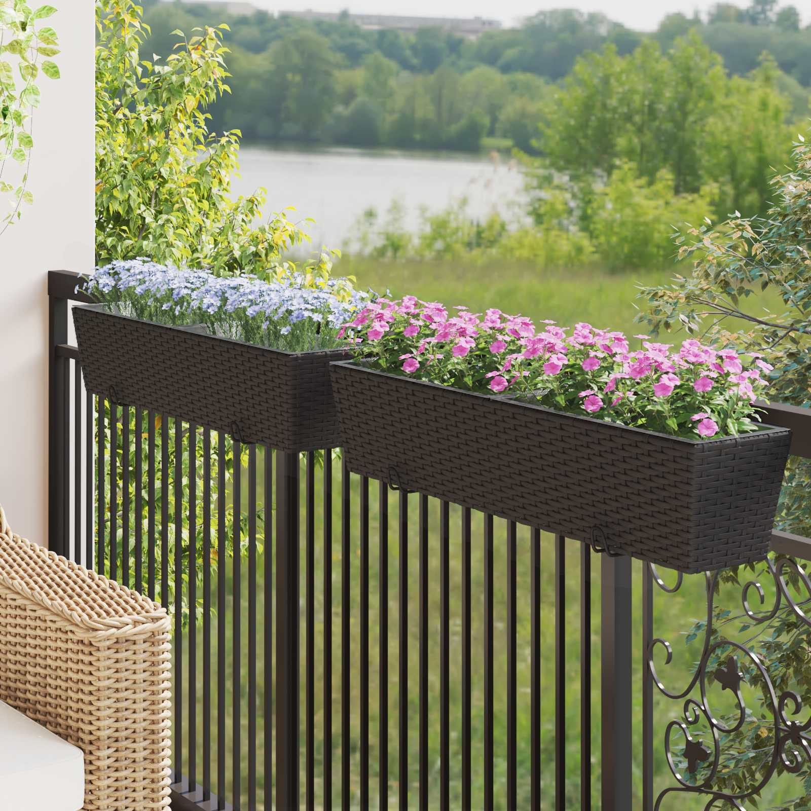 Balkon 2 pcs Schwarz 50 x 17 x 17 cm Metall