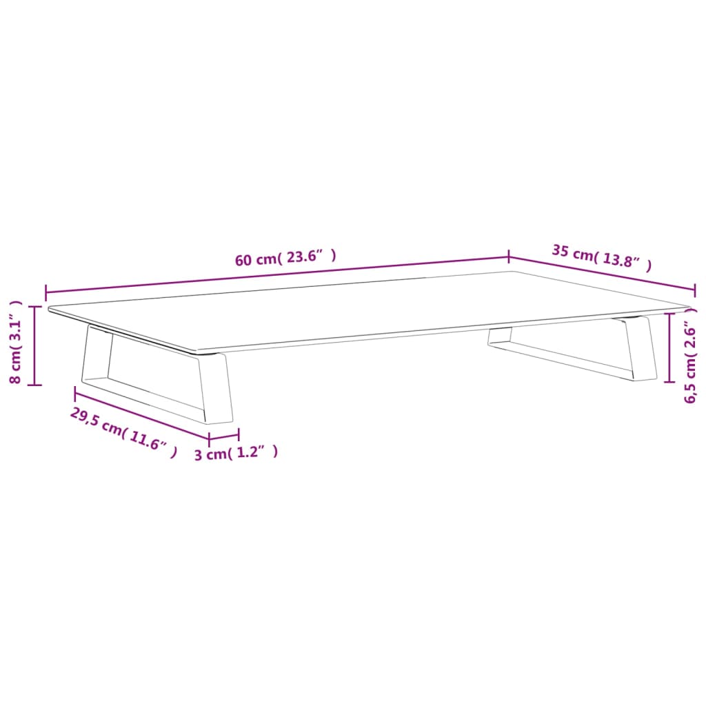 Monitorständer Weiß 60x20x8 cm Hartglas und Metall
