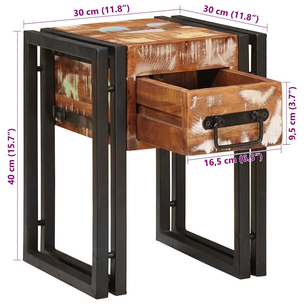 Beistelltisch mit Schubladen 40 x 40 x 50 cm Massivholz Mango