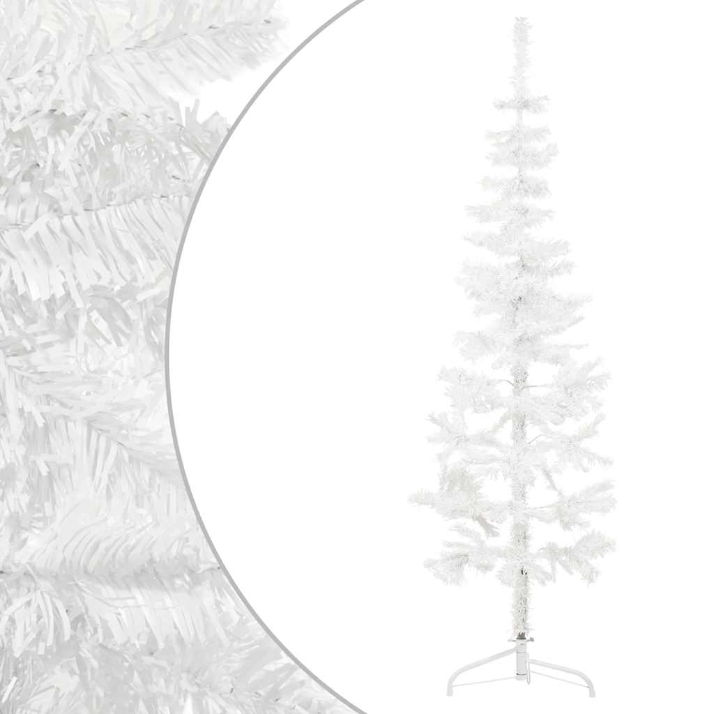 Künstlicher Halb-Weihnachtsbaum mit Ständer Schlank Weiß 180 cm