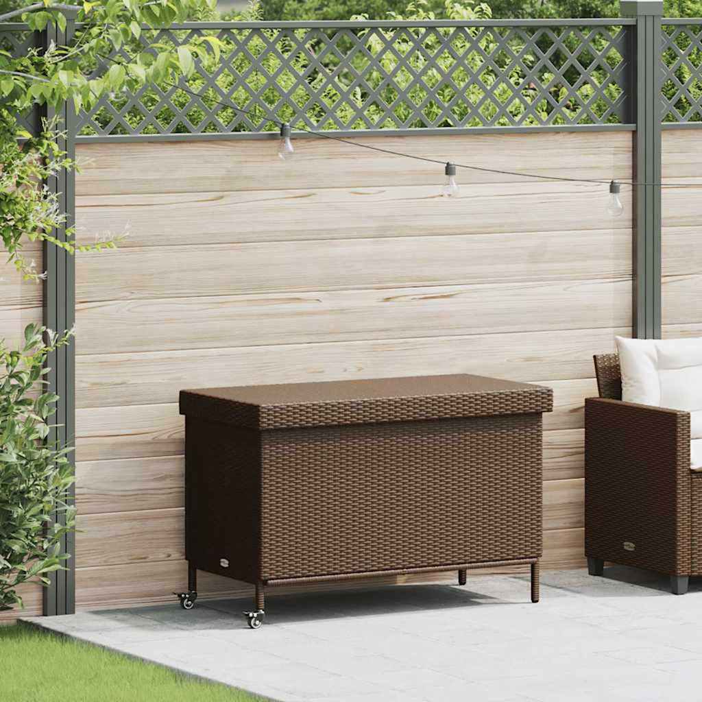 Gartentruhe mit Rollen Schwarz 110x55x73 cm Poly Rattan
