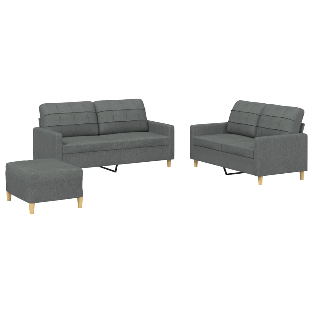 3-tlg. Sofagarnitur mit Kissen Creme Stoff