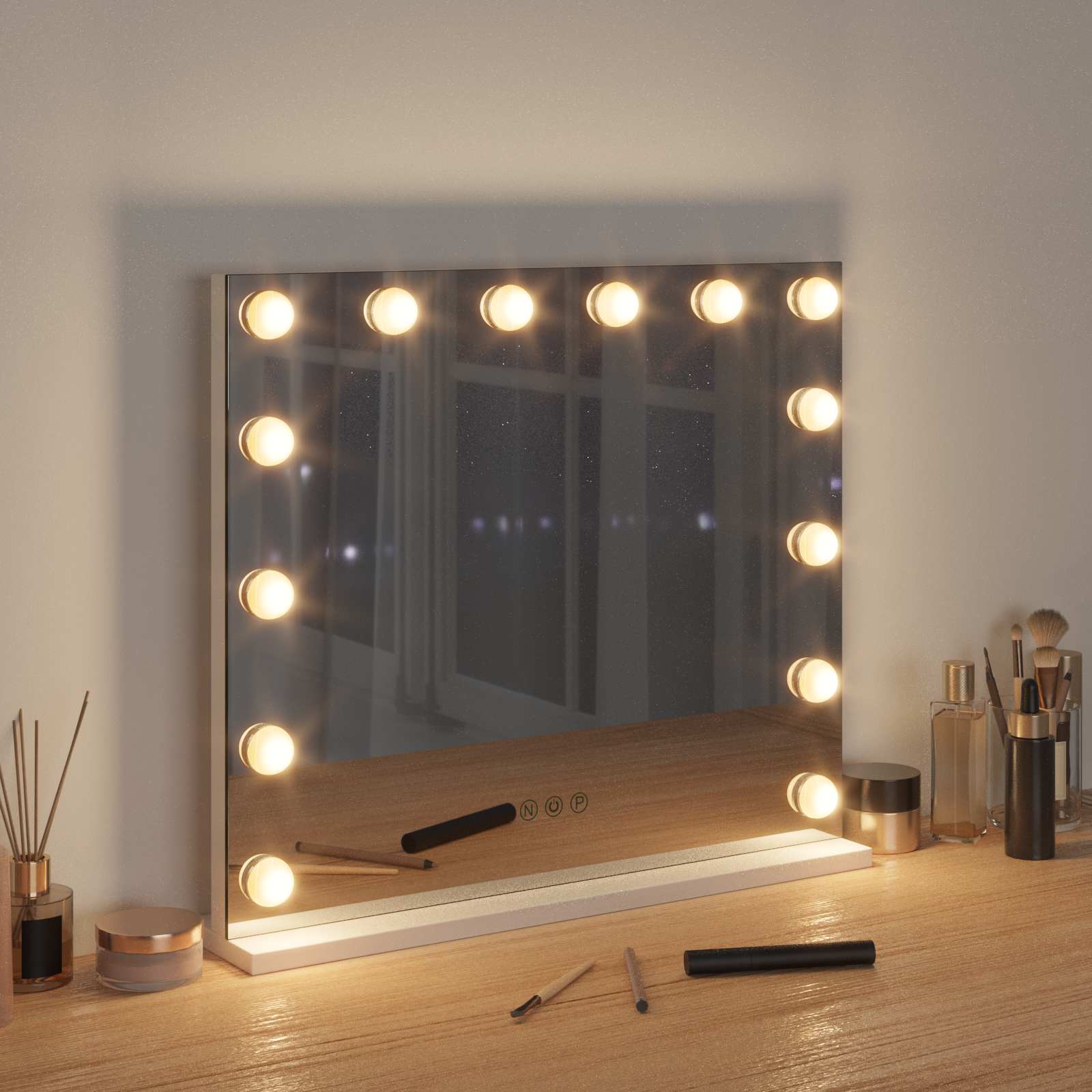 LED Schminkspiegel Weiß 44 x 10 x 53 cm Glas und Stahl