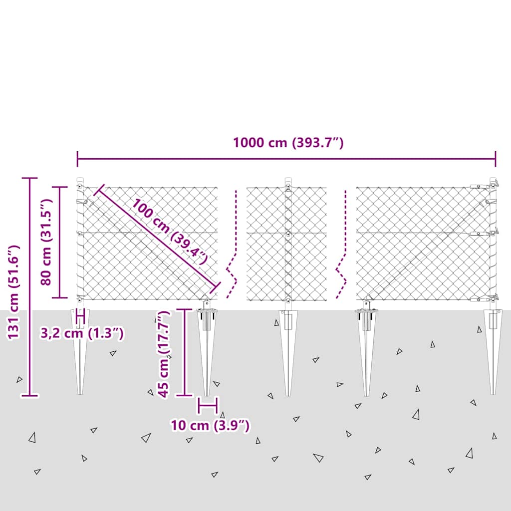 Outdoor Kettenglied-Zaun Erdfixierung 10 x 0,4 m Grün Netz