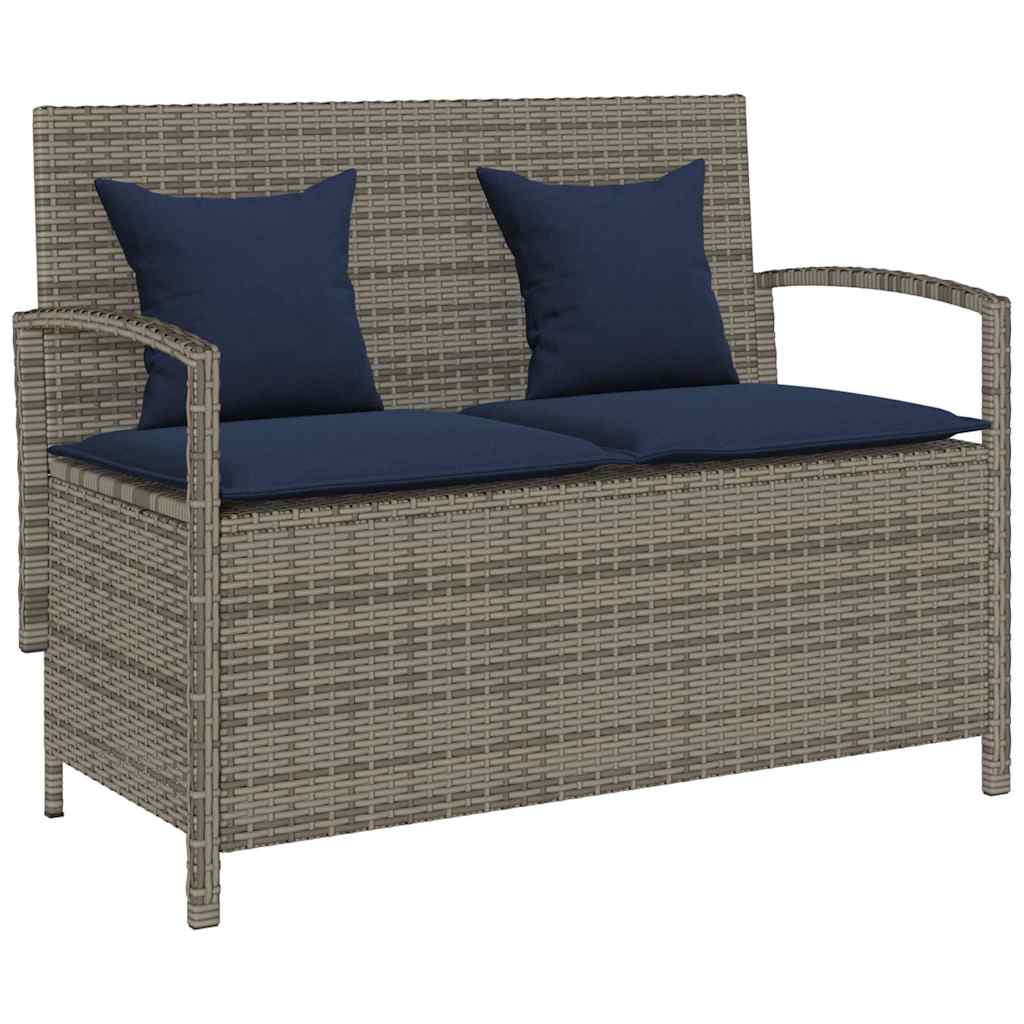 Gartenbank mit Stauraum und Kissen Schwarz Poly Rattan