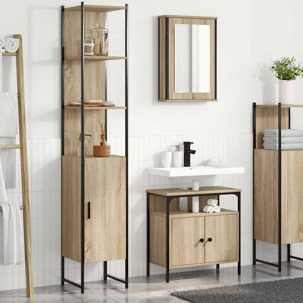 3-tlg. Badmöbel-Set Räuchereiche Holzwerkstoff