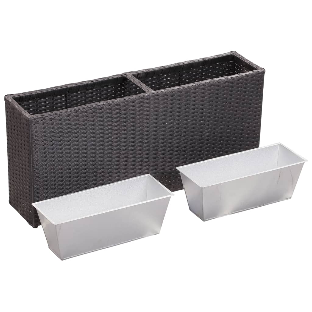 Garten-Hochbeet mit 2 Töpfen 90x20x40cm Poly Rattan Schwarz