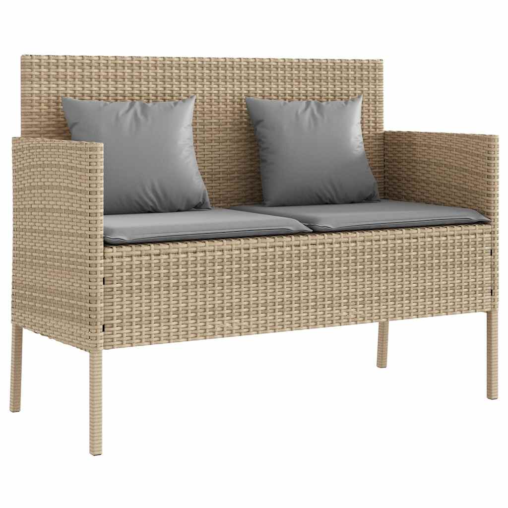 Gartenbank mit Kissen Schwarz Poly Rattan