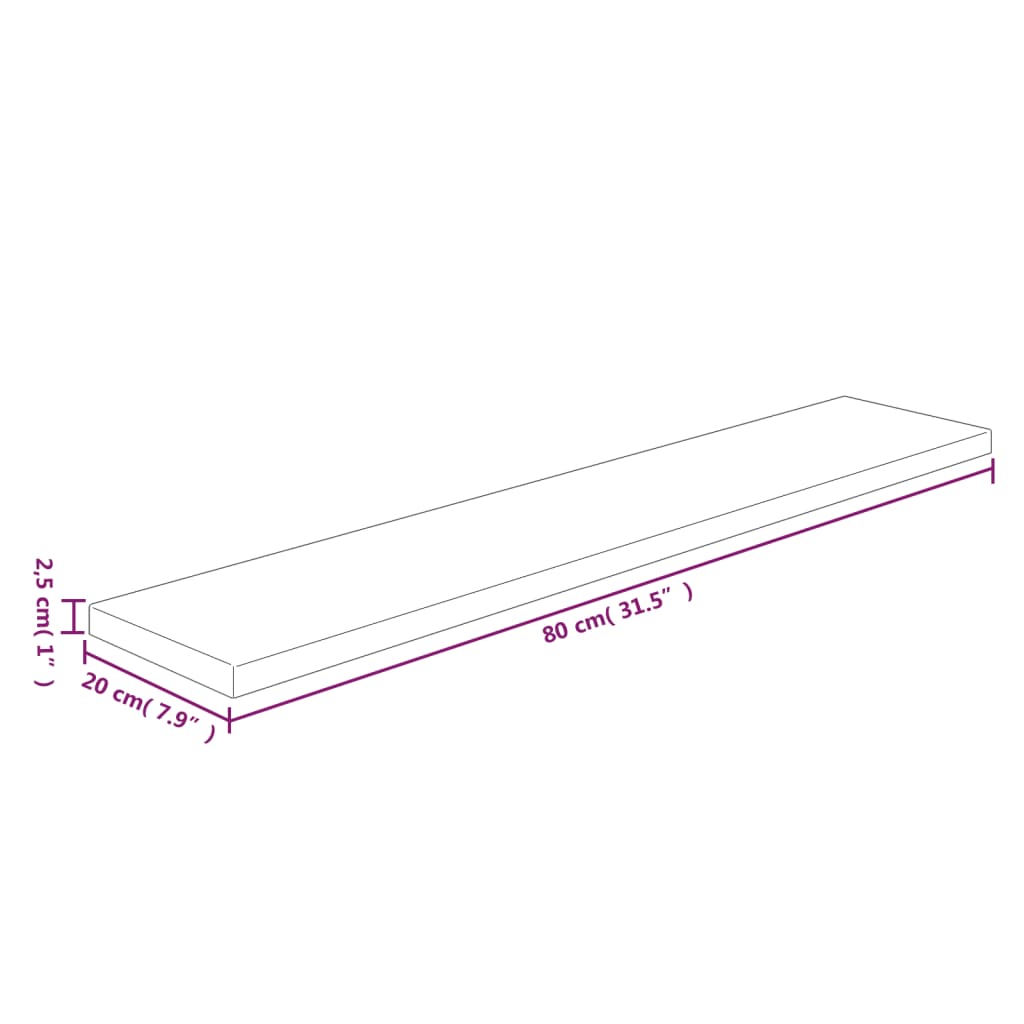 Regalboden 40x20x1,5 cm Unbehandeltes Massivholz Eiche