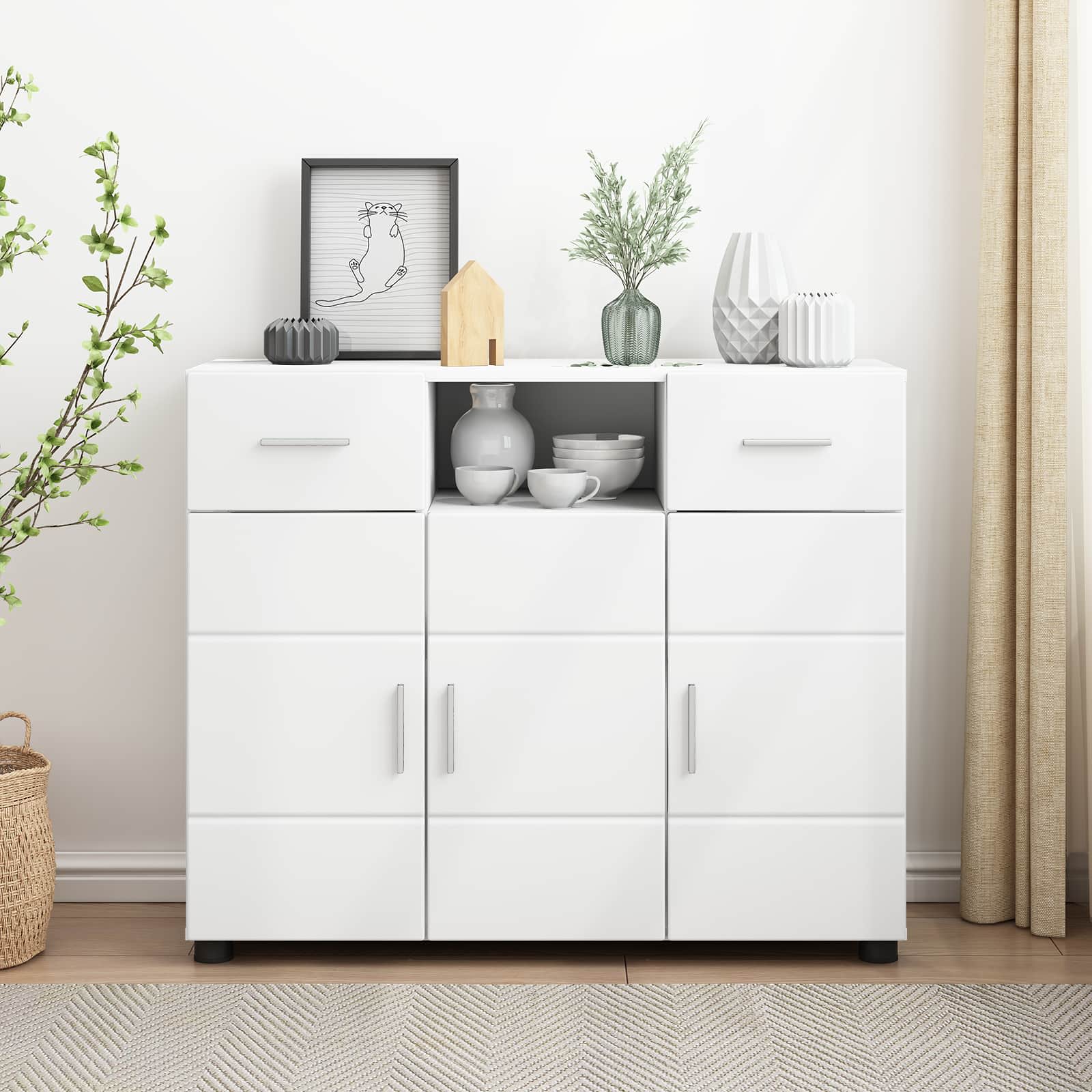 Highboard mit Regal FLORIN Weiß 60 x 35 x 182 cm Holzwerkstoff