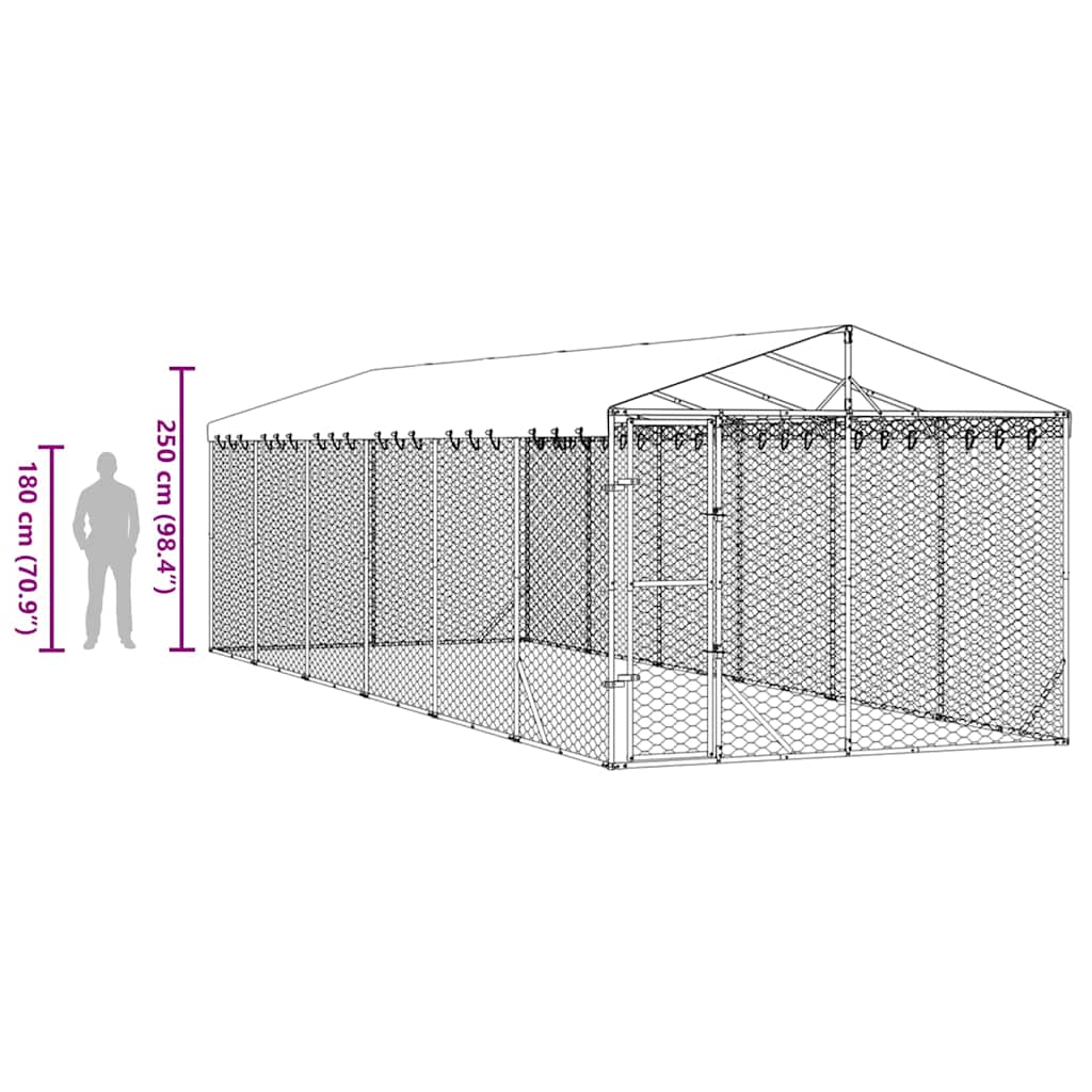 Outdoor-Hundezwinger mit Dach Silber 3x1,5x2,5m Stahl Verzinkt