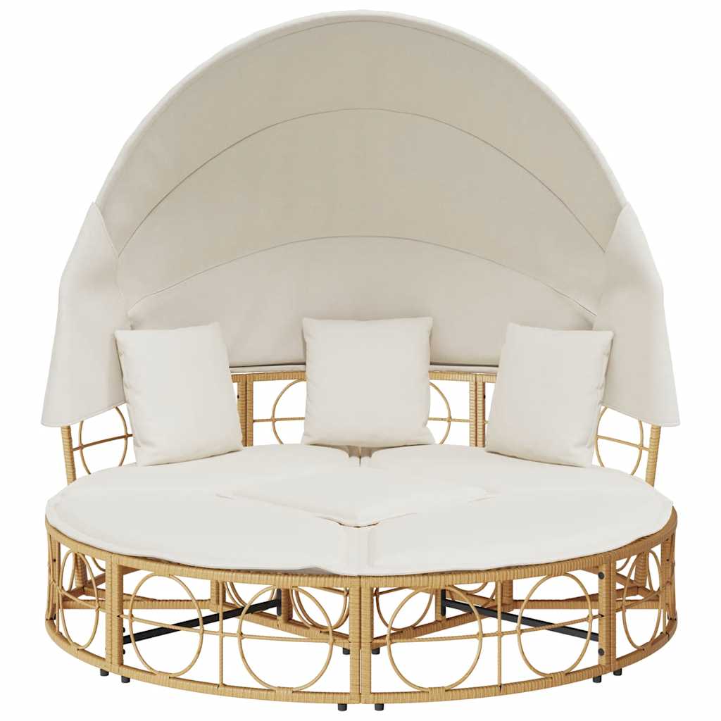 Outdoor-Loungebett mit Dach und Kissen Schwarz Poly Rattan