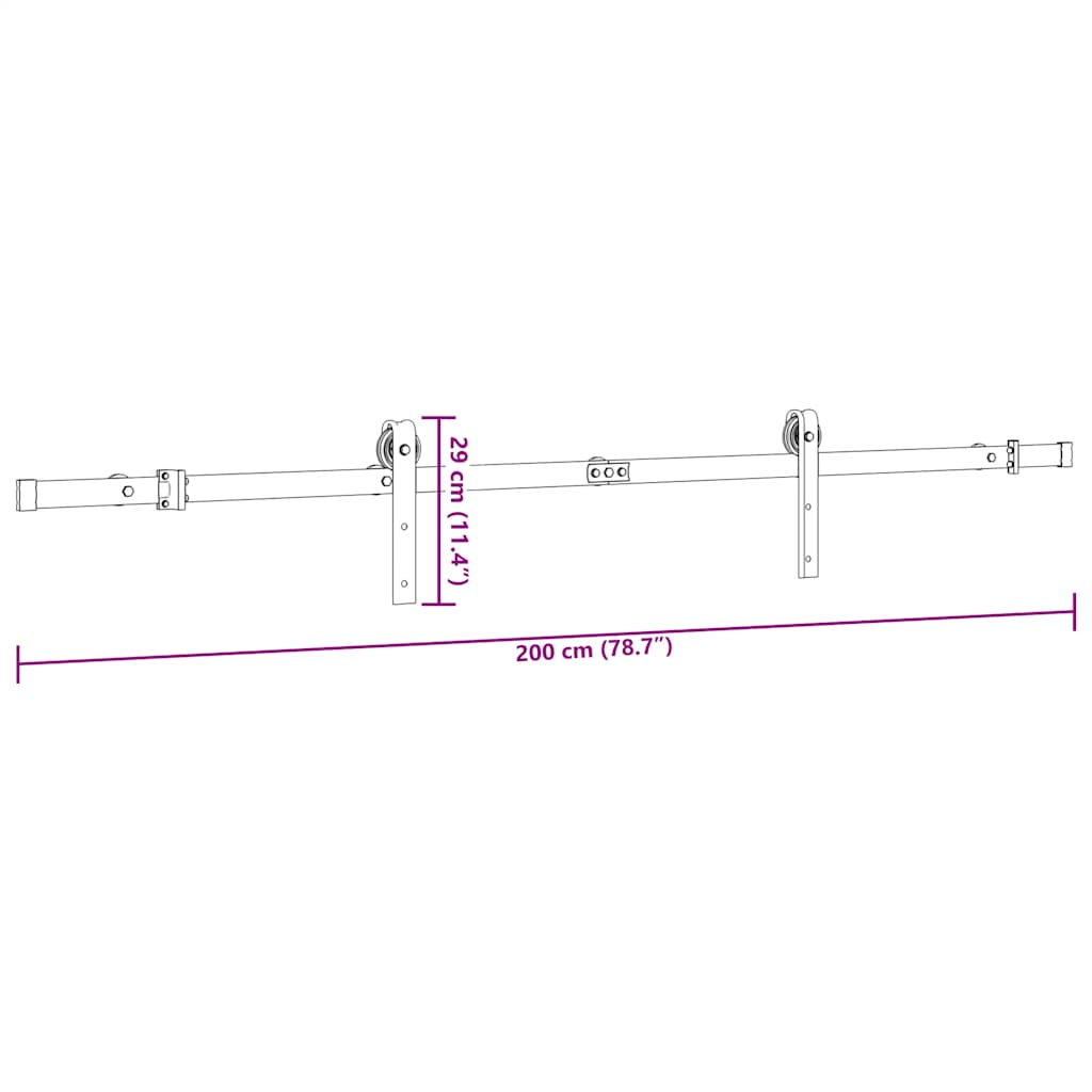 Schiebetürbeschlag-Set 183 cm Stahl Schwarz