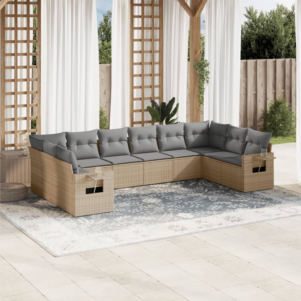 10-tlg. Garten-Sofagarnitur mit Kissen Schwarz Poly Rattan