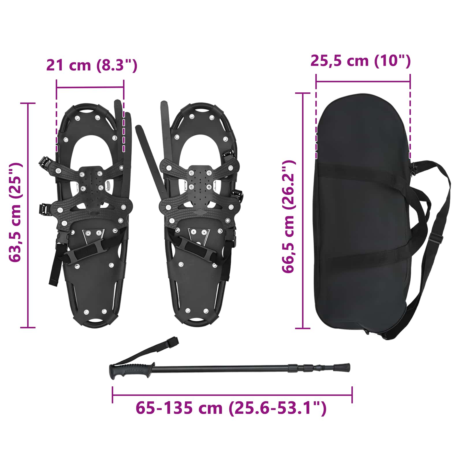 3 in 1 Schneeschuhe Silber und Schwarz 53,5 x 21 cm