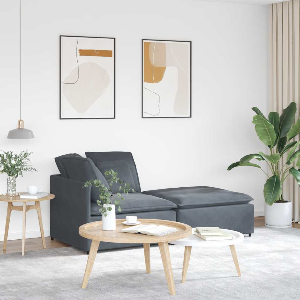 Modulares Sofa mit Fußhocker Kissen Samt Blau