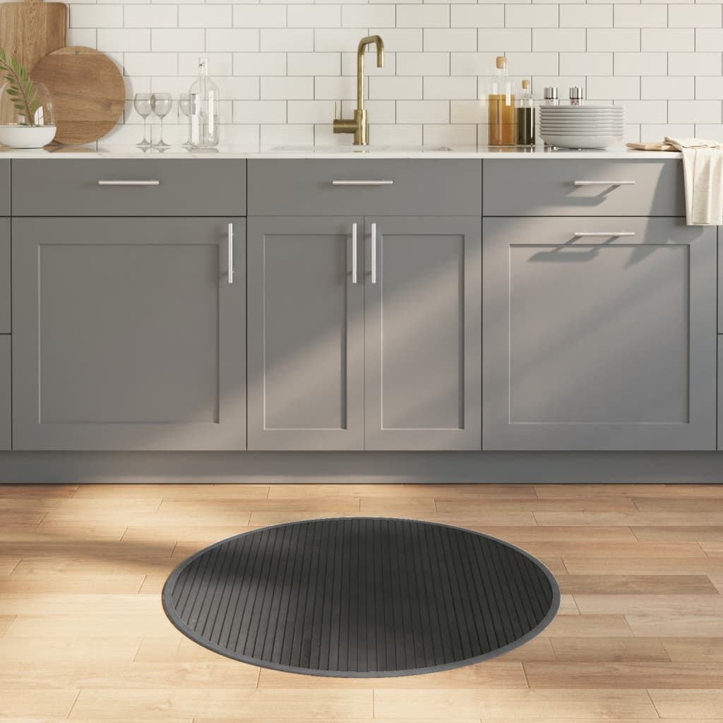 Teppich Rund Schwarz 60 cm Bambus