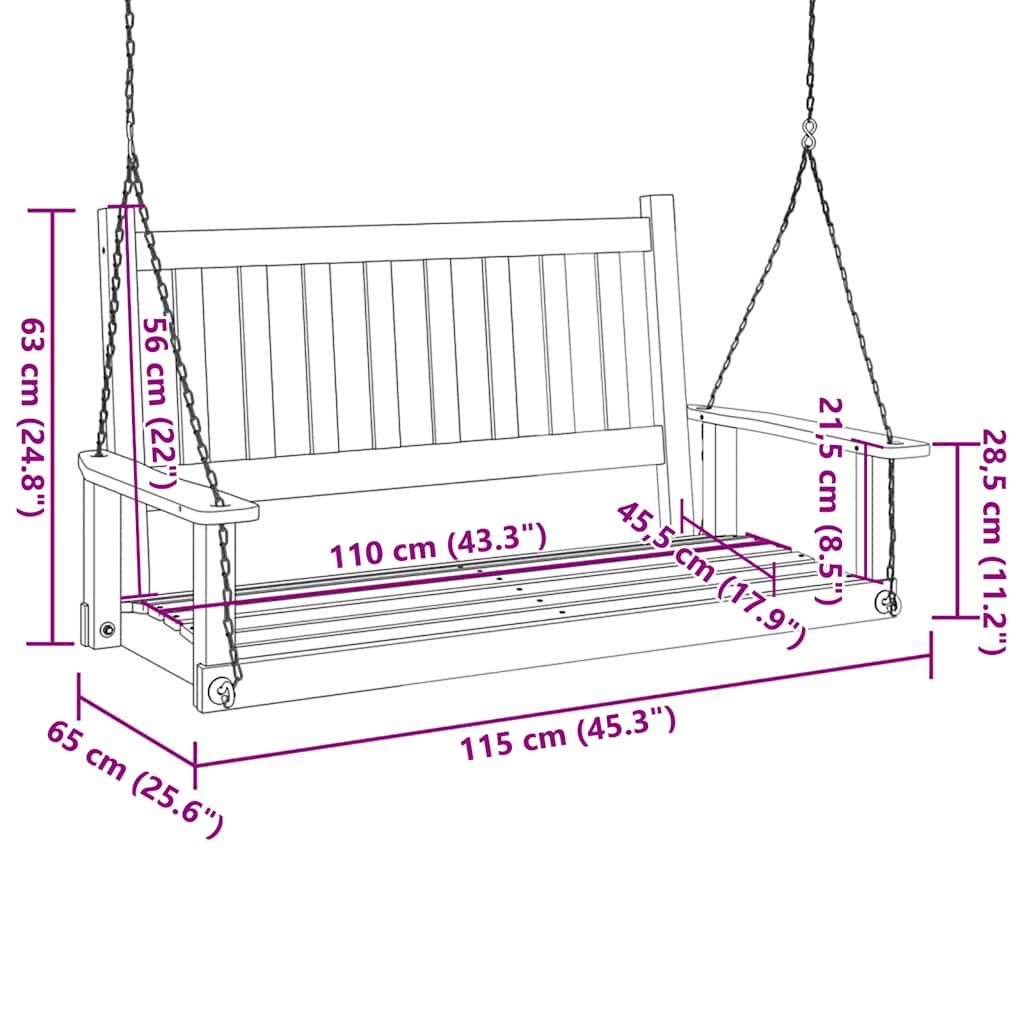 Garten-Hängestuhl mit Metallketten Braun Massivholz Tanne