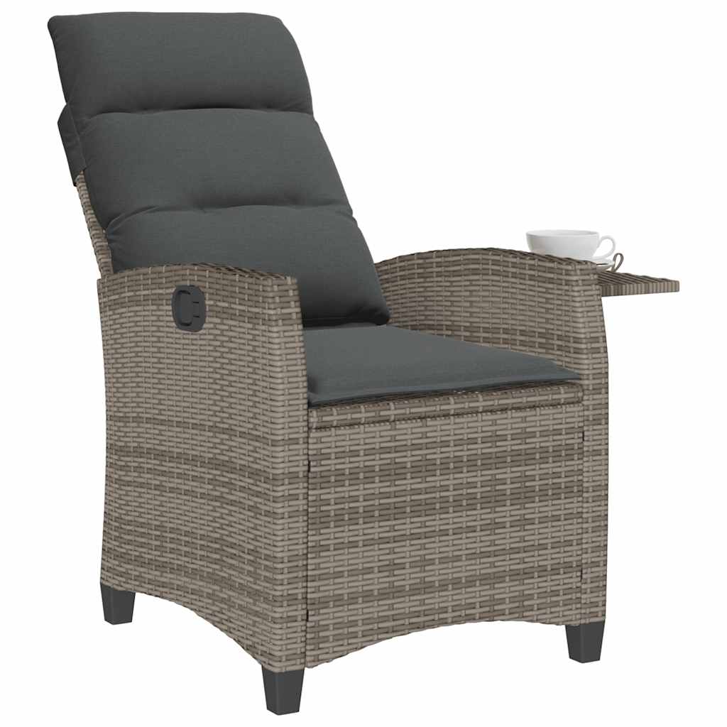 Gartensessel mit Beistelltisch Verstellbar Schwarz Poly Rattan