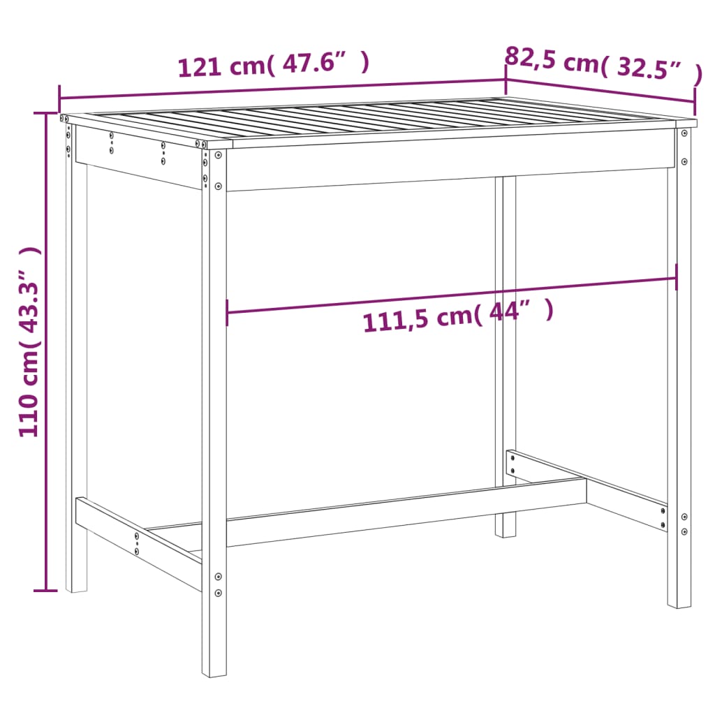 Gartentisch 82,5x82,5x110 cm Massivholz Kiefer