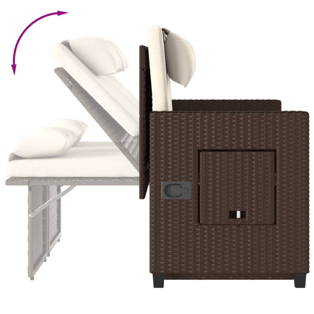 Gartenbank Verstellbar mit Kissen Schwarz Poly Rattan