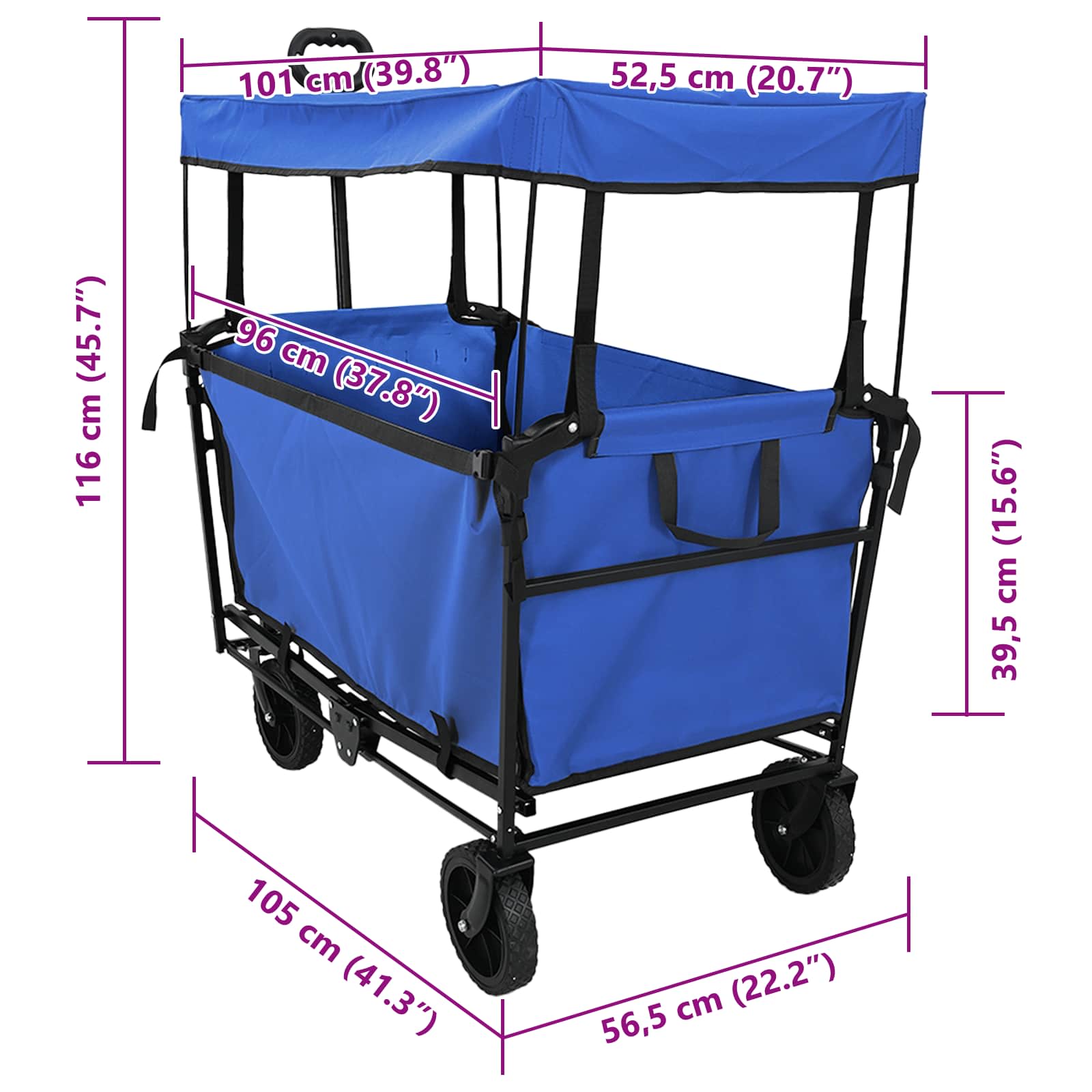 Klapp-Handwagen Schwarz 105 x 56,5 x 116 cm Oxford-Stoff