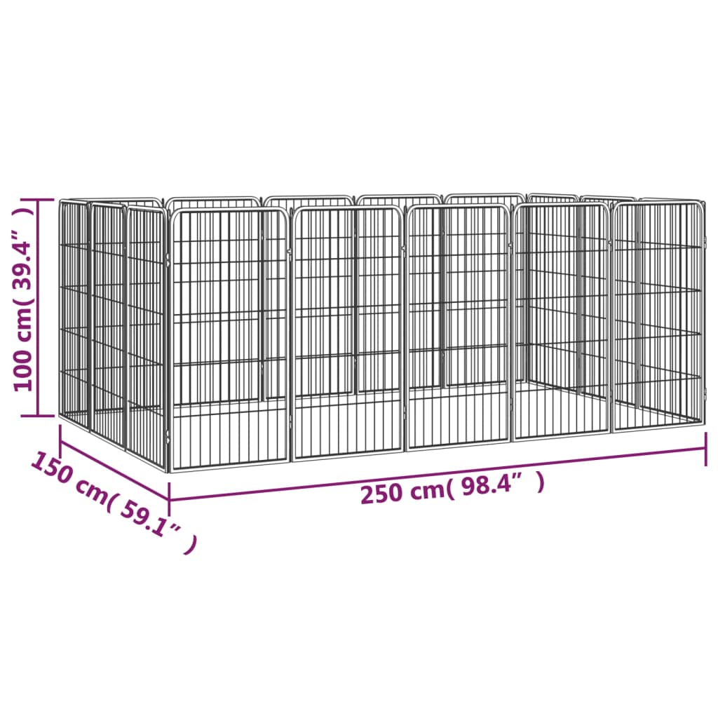 4-tlg. Hundelaufstall Schwarz 50x100cm Stahl Pulverbeschichtung