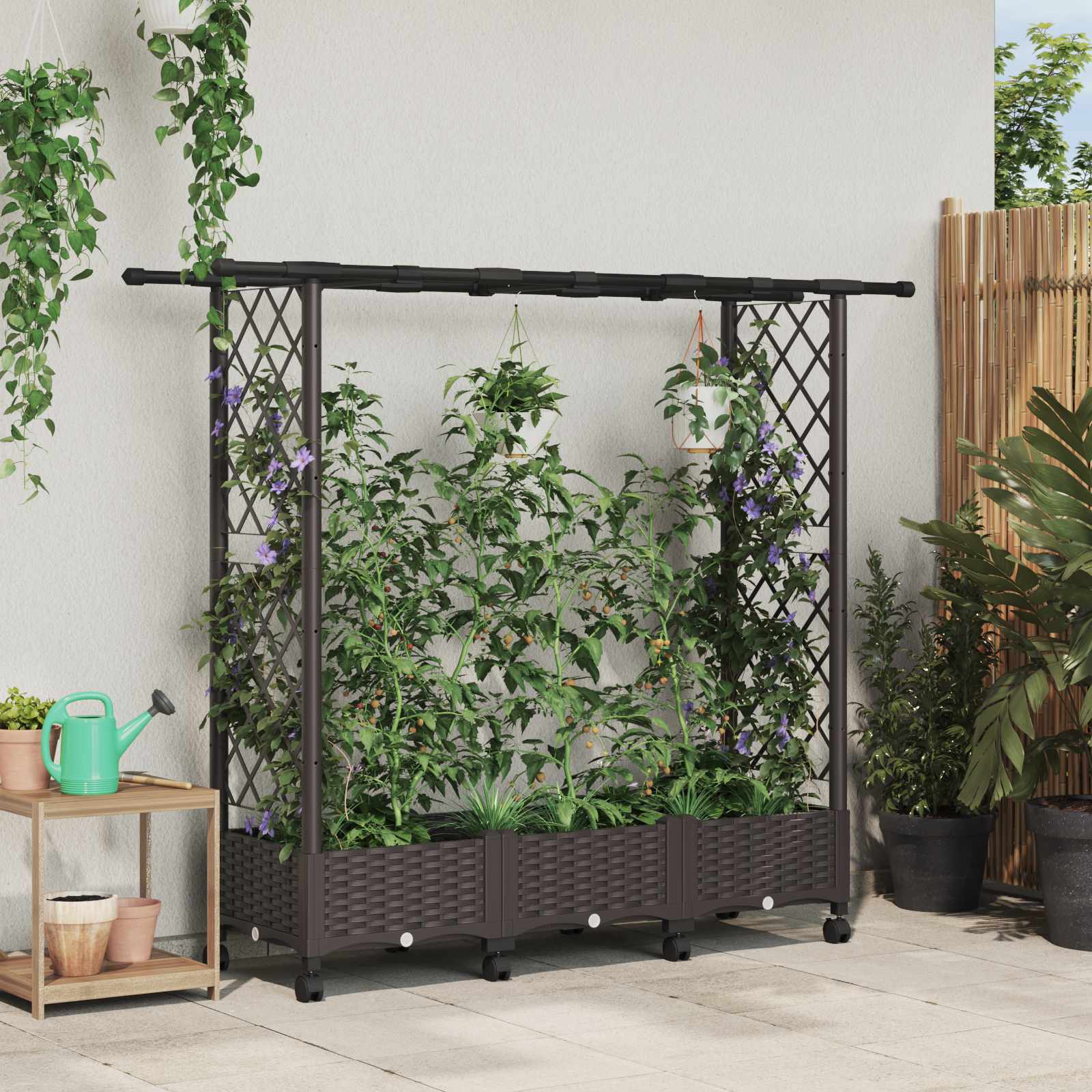 Hochbeet mit Rankgitter und Dach Braun 124 x 40 x 123 cm PP