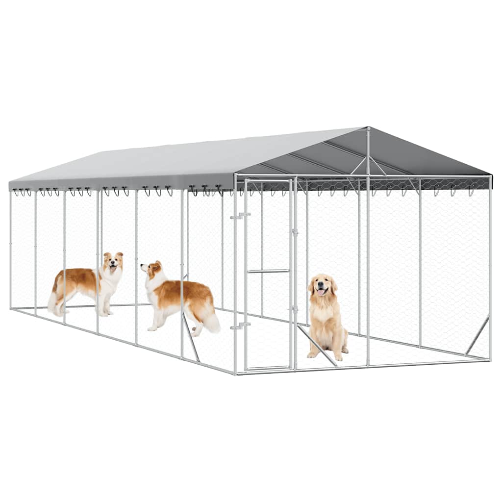 Outdoor-Hundezwinger mit Dach Silber 3x1,5x2,5m Stahl Verzinkt