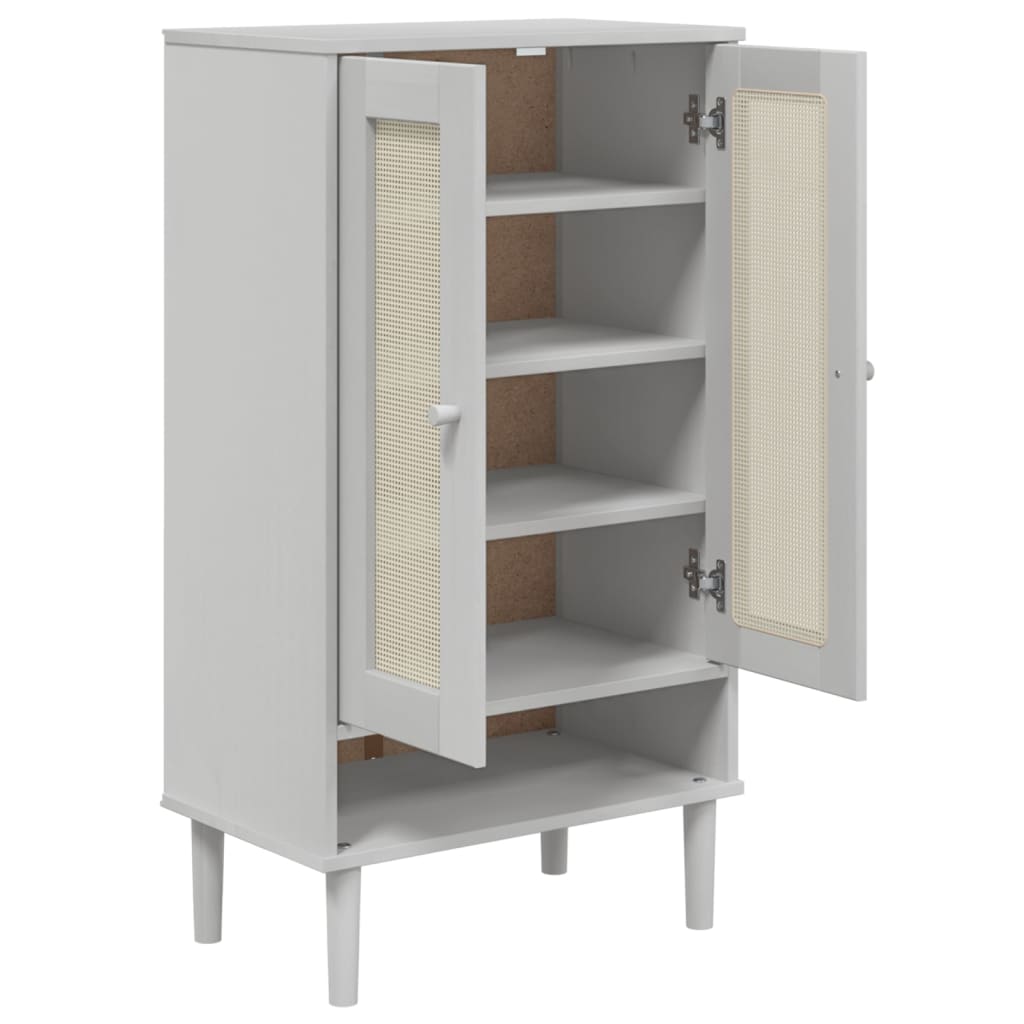 Schuhschrank SENJA Rattan-Optik Braun 59,5x35x107cm Kiefernholz
